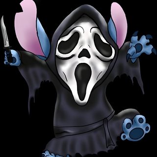 a cartoon character with a knife and fork in his hand, wearing a ghost costume Stitch Halloween Ghostface Stitch Ghostface, Stitch Ghostface Tattoo, Scary Stitch, black