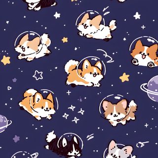 an image of small dogs in space with stars and planets Halloween Corgi Pattern Interstellar, midnight blue