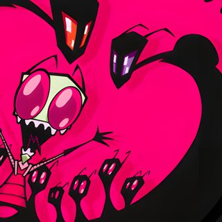 a pink and black bird with spikes on its head is in front of a dark background Invader Zim Halloween Invader Zim Ipad, Invader Zim Computer, Invader Zim, Dib, Invader Zim Backround, maroon
