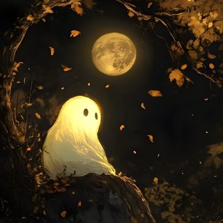 a white bird sitting on top of a tree next to a full moon in the sky Halloween Ghost Tree Spooky Autumn Art, Spooky Fall Paintings, Ghost Painting, Spooky Ghost Painting, black