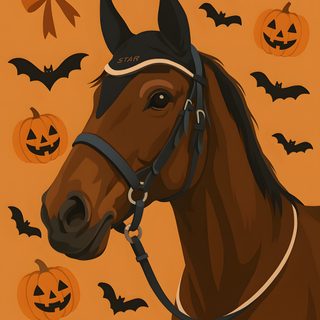 a brown horse wearing a bridle with bats around it's neck and head Cute Halloween Horse Valentines Horse, Horse Background, Preppy Stickers, Horse Boarding, Horse, chocolate