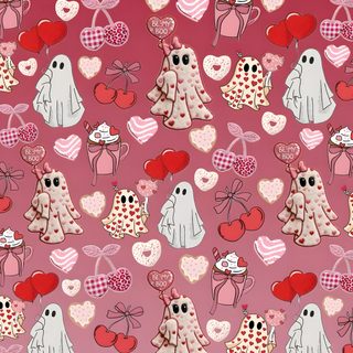 a pink background with lots of hearts and ghost like figures on it's surface Halloween Valentines Spooky Valentines, Valentines Ghost, Ghost Valentines, 4th Of July, rosy brown