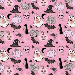 Pink cheetah print pumpkins, ghosts w. Coffee, bats, black cats & witchhats wallpaper / background Pink Halloween light pink