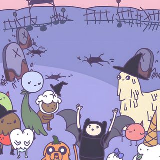 an image of a group of cartoon characters in the middle of a field with pumpkins Halloween Adventure Time Adventure Time, Time Cartoon, Adventure Time Cartoon, light steel blue
