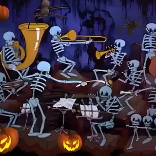 skeletons playing musical instruments and pumpkins in the dark Halloween Laptop Gif Cute Halloween Gif, Animated Halloween, Skeleton Fall Gif, dark slate gray