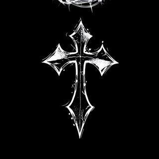a cross with a crown on top of it in black and white, against a dark background Halloween Cross Dark Icon, Cross Pfp Black, Christian Wallpapaer, Black Design Ideas,
