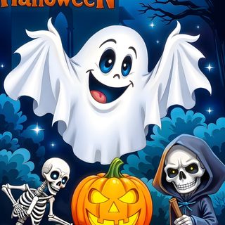 a happy halloween card with two skeletons and a ghost Happy Halloween Images dark slate gray