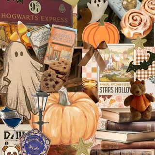 a collage of halloween related items including candles, pumpkins, books and other things Gilmore Girls Halloween Halloween Cute, Fall Collages, Fall Fun, Fall Aesthetic Collage, peru