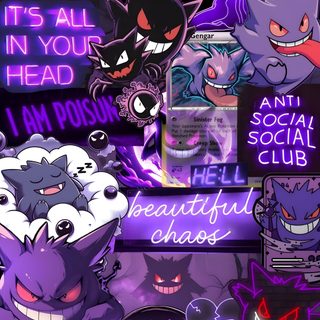 an image of some cartoon characters with purple and black colors on their face, in the background Gengar Halloween New York Iphone, Tatuagem Pokemon, Pokemon Rayquaza, Ghost Pokemon, dark slate blue