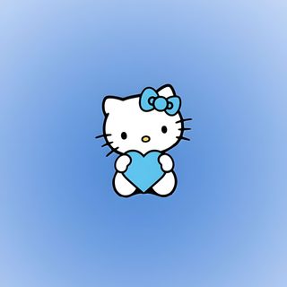 a hello kitty wallpaper with a blue heart in the center and an image of a cat on it Blue Hello Kitty Halloween Pink Hello Kitty, Blue Hello Kitty, Kitty Drawing,