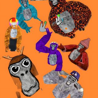 an orange poster with many different items on it that say, he loves gtag Gorilla Tag Halloween Gorilla Tag, Bugs, Tags, Bugs And Insects, coral