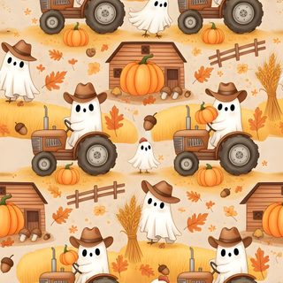 a halloween themed wallpaper with pumpkins, ghost and farm animals in the background Halloween Farm Spooky Background, October Halloween, Fall Candle Scents, Farmhouse Halloween, sandy brown
