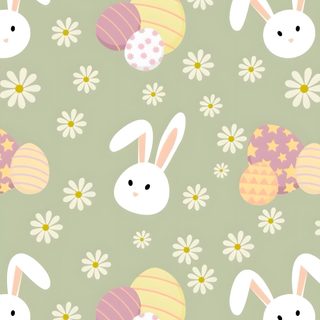 a green background with white rabbits and eggs on it's sides, surrounded by daisies Halloween Easter Ideas Pasen, Easter Asthetics, Easter Image, Easter Patterns, Easter Backggrounds, silver
