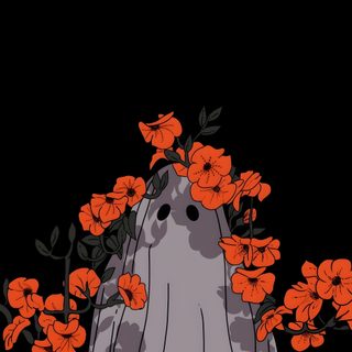 an orange flower is growing out of a gray vase with red flowers on the side Halloween Smartwatch black