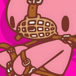 a drawing of a hello kitty holding a waffle in her hand and wearing a harness Gloomy Bear Halloween Gloomy Bear Aesthetic, Gloomy Bear Lockscreen, Gloomy Bear Iphone, hot pink