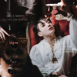 a man sitting on top of a red chair next to a woman in a white dress Jungkook Halloween Vampire Jungkook, Jungkook Vampire, Vamp Jungkook, Jungkook As Vampire, black