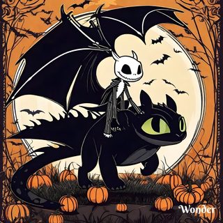 a black cat riding on the back of a dragon Halloween Toothless Toothless And Light Fury Halloween, Black Dragon Cat, dark slate gray