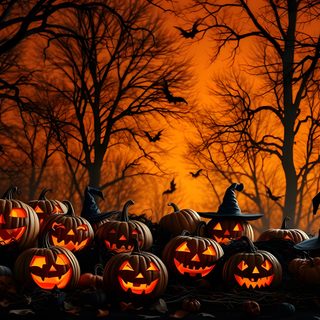 halloween pumpkins with jack - o'- lanterns in the background Hi Res Halloween Halloween Backgrounds, Halloween, Backgrounds Desktop, Fall Vibes, Phone Backgrounds, maroon