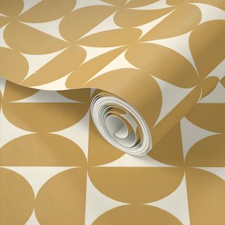 an image of a wallpaper with circles on it Halloween Circle Geometric In Ochre Custom, Mid Century Modern, Fabric Design, Mid Century, Design, dark khaki