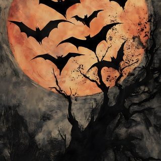 a painting of bats flying in front of a full moon Aesthetic Halloween Bats Bats Halloween, Bat And Moon Art, Bats In Moon, dark slate gray