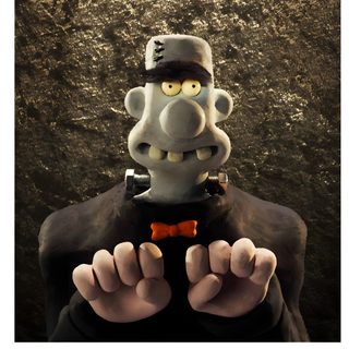 a cartoon character wearing a hat and holding his hands up in front of the camera Wallace And Gromit Halloween Background Animated Spooky Monster, Cartoon Character Costume Inspiration, Cartoon Frankenstein Character, dark olive green