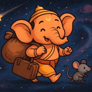 an elephant carrying a bag with a mouse on it's back and stars in the background Ganesh Halloween Ganesha Tattoo, Ganesha, dark slate gray