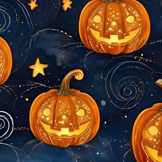 an image of halloween pumpkins with stars on the night sky in this seamless background Halloween Pumpkins And Stars Scattered Pumpkin Background Art, 4 Pumpkins Staggered On Blue Dotty, Pumpkin Backgrounds For Halloween, black
