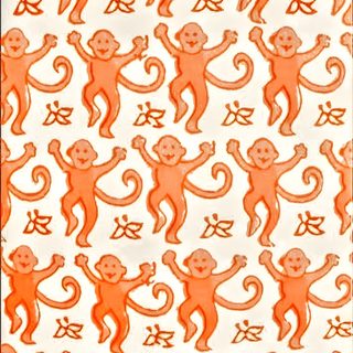 an orange monkey pattern on white paper with chinese characters in the middle and bottom corner Roller Rabbit Halloween Iphone Preppy, Pumpkin, Rabbit, Pig, Halloween Backgrounds, Halloween Cute, wheat