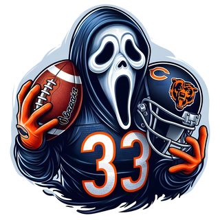 a drawing of a person wearing a mask and holding a football in their hands with the number 33 on it Chicago Bears Halloween Iphone Hd Nature, Chicago Bears Drawing, Football Team, Chicago Bears, silver