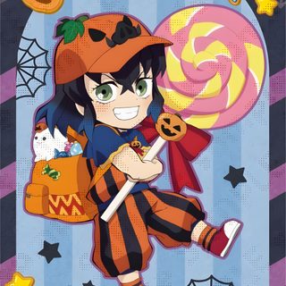 an anime character holding a candy lollipop Inosuke Halloween Inosuke Pumpkin, Demon Slayer Halloween, Demon Slayer Halloween Inosuke, gray