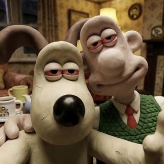 two cartoon characters standing next to each other in front of a table with coffee mugs Wallace And Gromit Halloween Hd Wallace And Gromit Characters, Aardman Animations, Cute Backgrounds, dark olive green