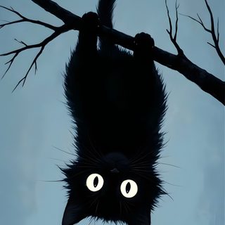 a black cat is hanging upside down on a tree branch with its eyes wide open Black Cat Halloween Phone light slate gray