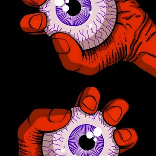 two hands holding an eyeball with purple and white irises on it, in front of a black background Eyeball Halloween Sake, Ảnh Tường Cho Điện Thoại, Graphic Tshirt Design, Red, Hippie Art, Arte De Rua, black