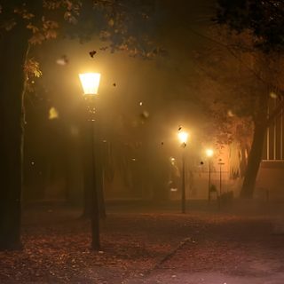a foggy night in the park with street lights Aesthetic Halloween Gif Aesthetic Fall Gif, Background For Video Editing Landscape, Night Fall, saddle brown