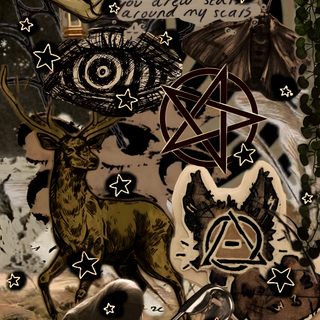 an artistic collage with animals and symbols Therian Halloween Collage, dark slate gray