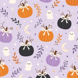 a purple background with pumpkins, ghost and stars Halloween Bats And Pumpkins - Lilac Ghost, Pastel, gainsboro