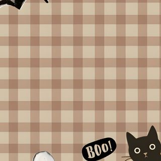 a black cat sitting next to a white ghost and a pumpkin on a checkered table cloth Halloween Loving Llamas - Grey Stripes rosy brown