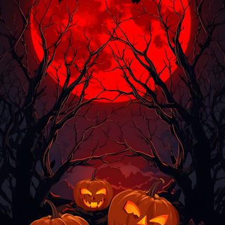 halloween pumpkins in front of a full moon Moon Halloween Moon Halloween, Calabazas Halloween, Halloween Red Background, Halloween Moon, black