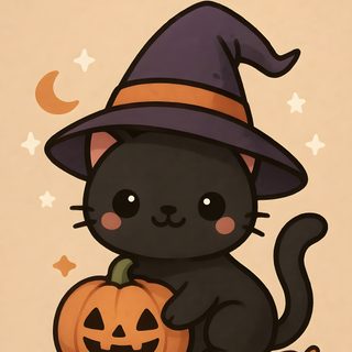 a black cat wearing a witches hat and holding a pumpkin Halloween Kawaii Cute Black Cat Halloween, Black Cat, Halloween Cat Kawaii Cute Pumpkin Drawing, burlywood
