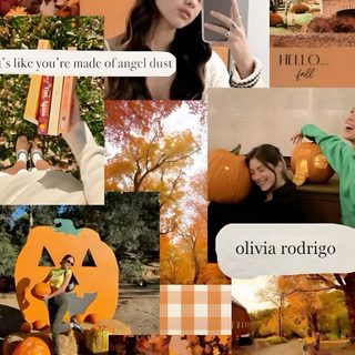 a collage of photos with pumpkins, leaves and people in the fall season Halloween Olivia Rodrigo Best Music Artists, Fall Background, Core + Aesthetic, Autumn Aesthetic, peru