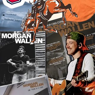 collage of various images including an orange shirt, guitar and man in cowboy hat Morgan Wallen Halloween How To Run Longer, Hottest 100, Songs, Morgan Wallen Laptop Collage, dark olive green