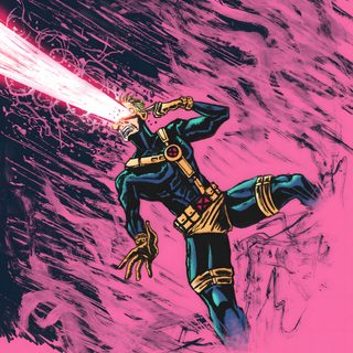 a drawing of a man with a light saber in his hand and an arm outstretched Halloween Cyclops pale violet red