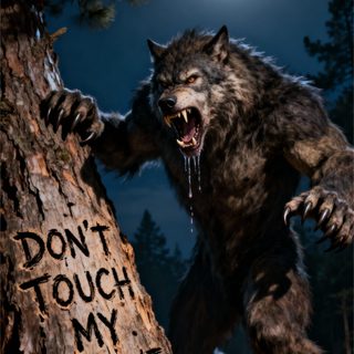 a big furry bear standing next to a tree with the moon in the sky behind it Halloween Werewolf Alpha Wolf Phone, Werewolf Meme, Werewolf Animal, Beautiful Werewolf, dark slate gray