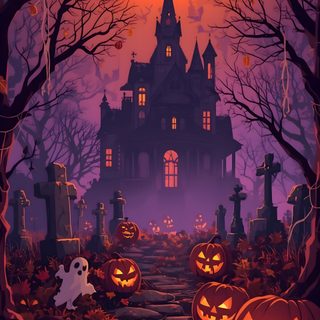 a halloween scene with pumpkins and jack o lanterns Halloween Cartoon Hd dark slate gray