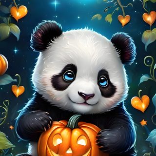 a panda bear holding a jack o lantern Halloween Panda Cute Halloween Panda Art, Halloween Pandas, Good Night Friends, dark slate gray