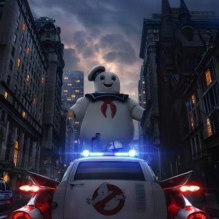 a large white teddy bear sitting on the back of a car in a city at night Ghostbusters Halloween Iphone Ghostbusters Iphone, Marshmallow Man, Ghostbusters Android, dark slate gray