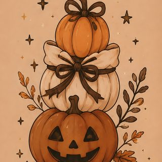 a painting of pumpkins stacked on top of each other in front of a moon and stars Halloween Pumpkins dark salmon