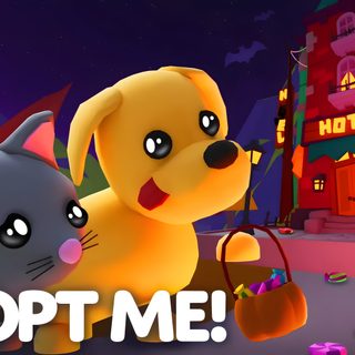 an animated image of two dogs and a cat with the words adopt me in front of them Adopt Me Halloween October Festival, Halloween Furniture, Haunted Hotel, Across The Universe, saddle brown