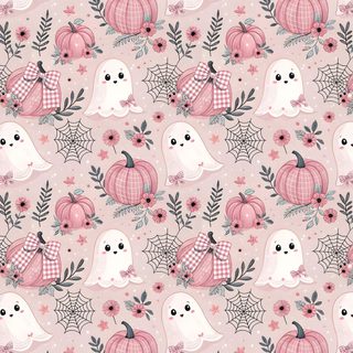 a pink and white halloween themed wallpaper with pumpkins, ghost and spider web Pink Halloween Ipad Pink Halloween Ipad, Pink Halloween Backgrounds, Pastel Pink Halloween Background, gainsboro