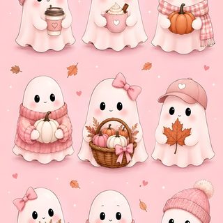 some cute little white bears with hats and scarves on their heads, one is holding a Cute Pink Halloween Iphone pink